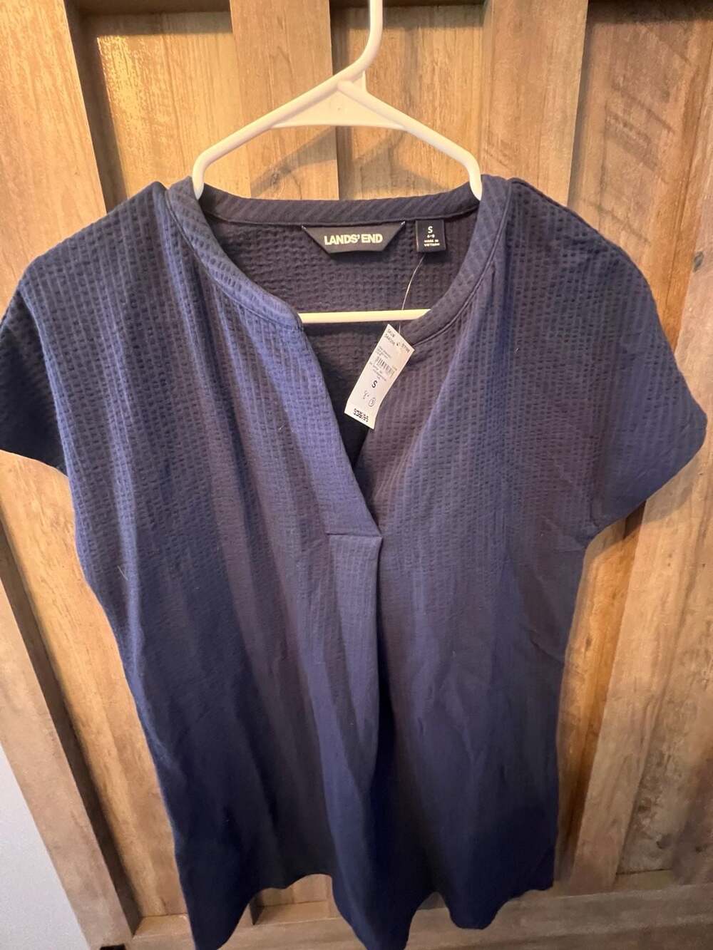 Lands End  Notched Neck Short Sleeve Twisted Cover-Up Mini Dress-S-Navy Blue : ,